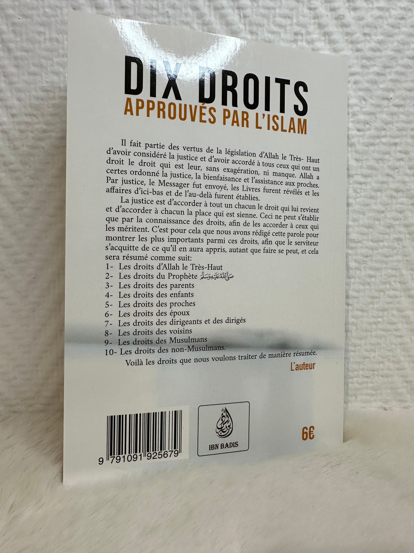 Dix Droits Approuvés Par L'Islam, De Muhammed Ibn Salih Al-Uthaymin, Bilingue (Français- Arabe)